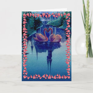 TARJETA FESTIVA RESPIRACIÓN DE SWAN Y HEARTS DE SHARON SHARPE