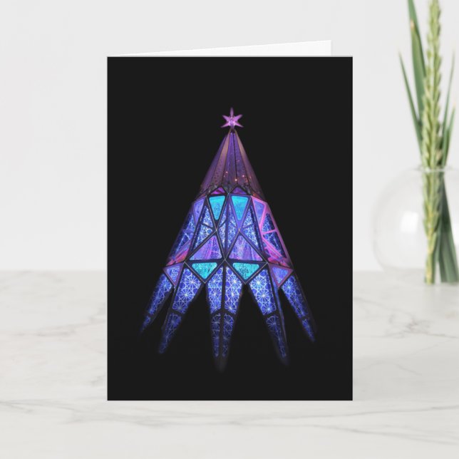Tarjeta Festiva Resplandor en el navidad, árbol de la felicidad de (Anverso)