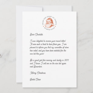 Tarjeta Festiva Respuesta a la Santa Carta sobre la Estacionería