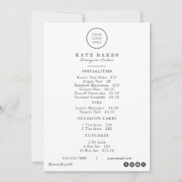 Tarjeta Festiva Restaurante sencillo Cafetería Pasteles Panadería