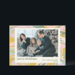 Tarjeta Festiva Resumen breve Marble Swirl Oro Rosado Foto<br><div class="desc">Espectacular patrón de mármol con coloridos movimientos de rosa pastel,  verde azulado y dorado,  personalizado con tu foto,  saludo y nombre.</div>