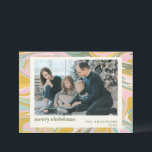 Tarjeta Festiva Resumen breve Marble Swirl Oro Rosado Foto<br><div class="desc">Espectacular patrón de mármol con coloridos movimientos de rosa pastel,  verde azulado y dorado,  personalizado con tu foto,  saludo y nombre.</div>