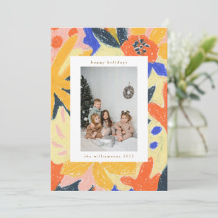 Tarjeta Festiva Resumen de Boho Floral Holiday Foto Pintada a mano