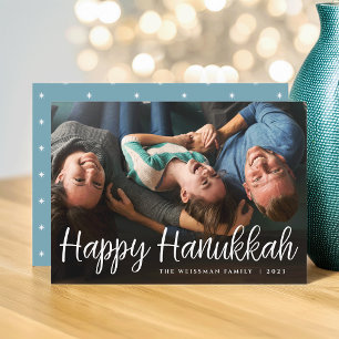 Tarjeta Festiva Resumen de guiones blancos Feliz Hanukkah Foto com