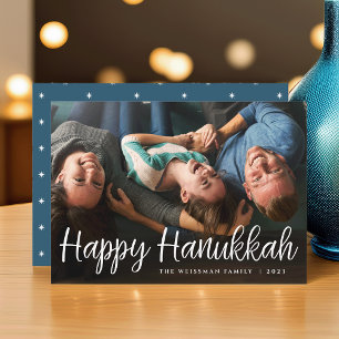 Tarjeta Festiva Resumen de guiones blancos Feliz Hanukkah Foto com