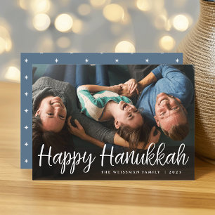 Tarjeta Festiva Resumen de guiones blancos Feliz Hanukkah Foto com