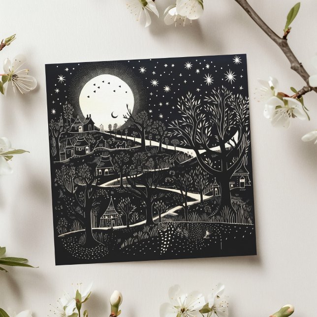 Tarjeta Festiva Resumen de Ilustracion nocturno de Navidades blanc (Subido por el creador)