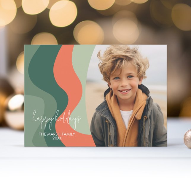 Tarjeta Festiva Resumen de línea orgánica Arte - 1 Foto Jade Tange (Organic curved lines and abstract art make a non-traditional holiday card with 1 photo.)