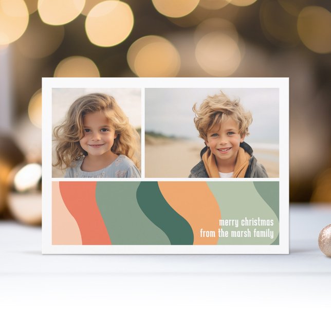 Tarjeta Festiva Resumen de línea orgánica Arte - 2 Foto Jade Tange (Holiday Photo Greeting Card - Jade and Tangerine Organic Curves)