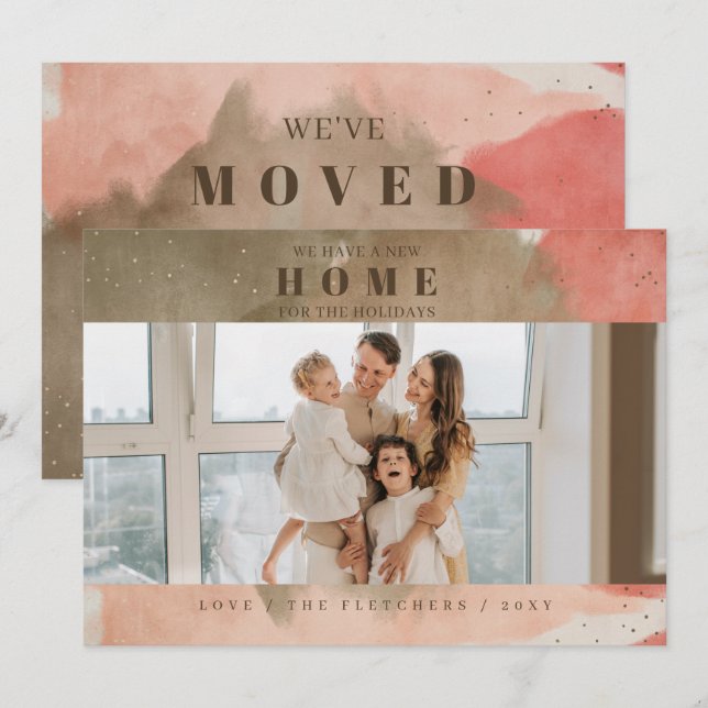 Tarjeta Festiva Resumen de un nuevo hogar rosado para el traslado  (Anverso / Reverso)