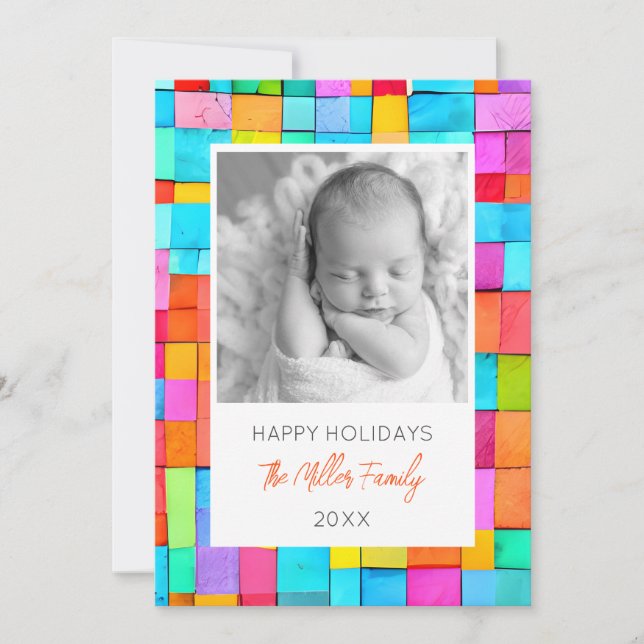 Tarjeta Festiva Resumen FOTO de arte NOMBRE DE LA Familia Año Colo (Anverso)