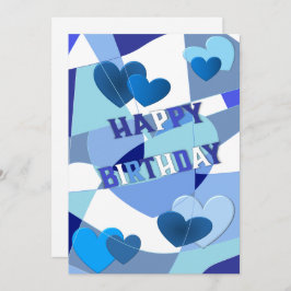 Tarjeta Festiva Resumen geométrico - Corazones en tonos azules