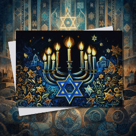 Tarjeta Festiva Resumen Menorah Happy Hanukkah