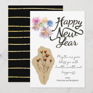 Tarjeta Festiva Resumen moderno de fuegos artificiales Feliz Año N