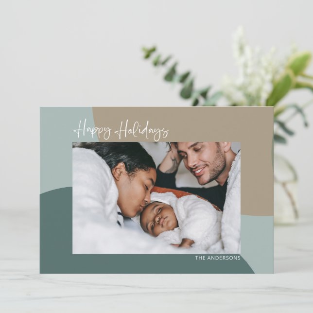 Tarjeta Festiva Resumen moderno en foto Personalizado Verde azulad (Anverso de pie)