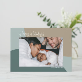 Tarjeta Festiva Resumen moderno en foto Personalizado Verde azulad