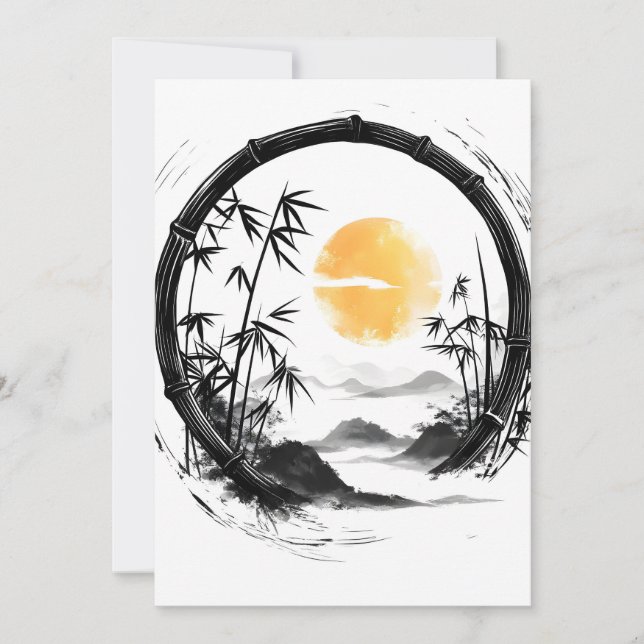 Tarjeta Festiva Resumen Moon Zen Bamboo Flow (Anverso)