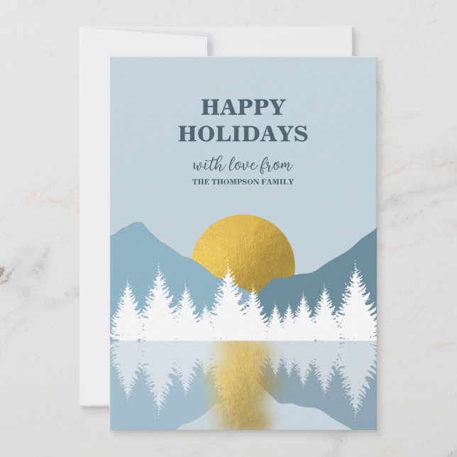 Tarjeta Festiva Resumen Paisaje Invierno Dorado Felices Fiestas (Anverso)