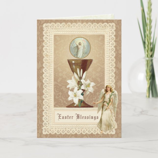 Tarjeta Festiva Resurrección de Pascua Jesús Ángel Eucaristía Cató (Anverso)