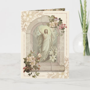 Tarjeta Festiva Resurrección de Pascua Jesús Oración Vintage