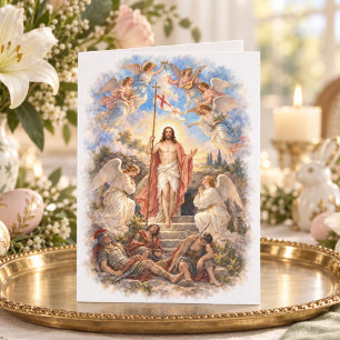 Tarjeta Festiva Resurrección Pascua Cristiana Jesús y Ángeles