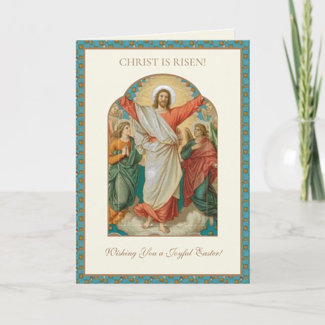 Tarjeta Festiva Resurrección religiosa de Pascua Jesús Holi Cristi (Anverso)