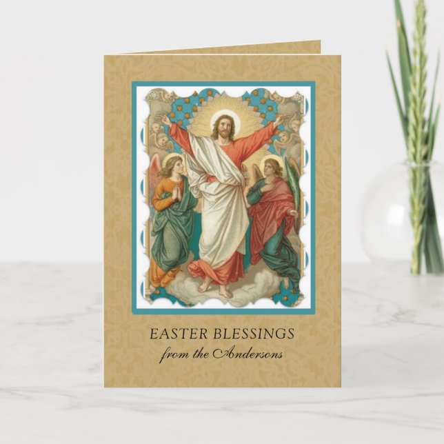 Tarjeta Festiva Resurrección religiosa de Pascua Jesús Holi Cristi (Anverso)