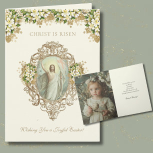 Tarjeta Festiva Resurrección Religiosa Pascua Foto Floral