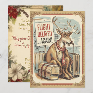 Tarjeta Festiva Retraso de Vuelo de Reno Personalizado Divertido V