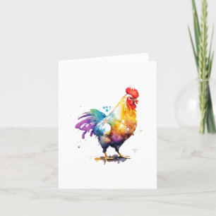 Tarjeta Festiva Retrato de aves de gallo I en acuarelas y plumas