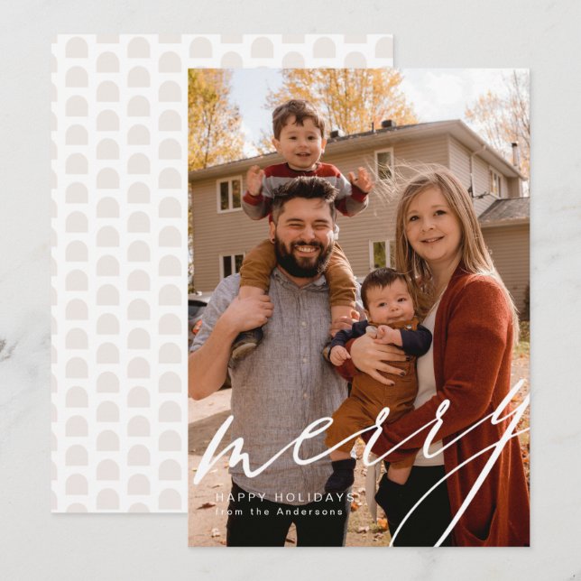 Tarjeta Festiva retrato de cuerpo entero con merry en escritura (Anverso / Reverso)