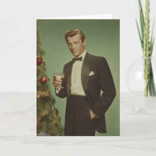 Tarjeta Festiva Retrato de Elegancia Navideña Vintage