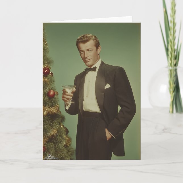 Tarjeta Festiva Retrato de Elegancia Navideña Vintage (Anverso)