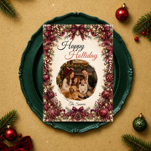 Tarjeta Festiva Retrato de familia elegante de Burgundy en vacacio
