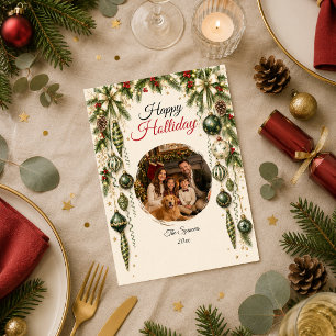 Tarjeta Festiva Retrato de familia elegante de esmeralda navideño