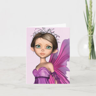 Tarjeta Festiva Retrato de Fantasía de Ojos Grandes de Hada Rosa