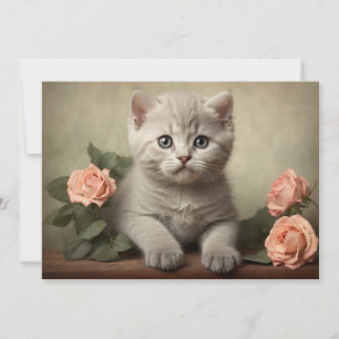 Tarjeta Festiva Retrato de gatito británico de pelo corto vintage 