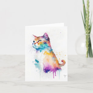Tarjeta Festiva Retrato De Gato A De Tabby En Acuarelas Y Pluma