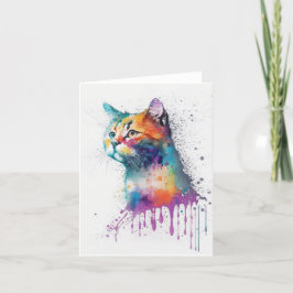 Tarjeta Festiva Retrato De Gato B De Tabby En Acuarelas Y Pluma