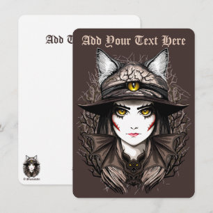 Tarjeta Festiva Retrato de gato bruja espeluznante y lindo de Hall