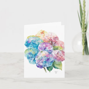 Tarjeta Festiva Retrato De Hydrangea D En Acuarela Y Fiesta De Plu