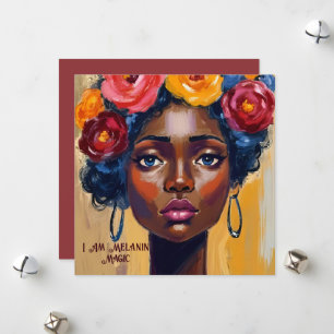 Tarjeta Festiva Retrato de mujer afroafricana floral