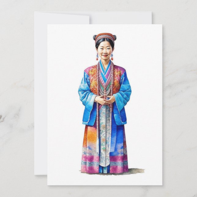 Tarjeta Festiva Retrato de mujer china Zhuang AA (Anverso)