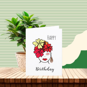 Tarjeta Festiva Retrato de mujer con flores