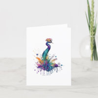 Retrato de pavo real en acuarelas y plumas