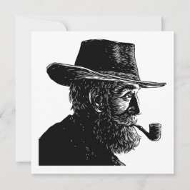 Tarjeta Festiva Retrato de punto y línea: anciano sabio fumando en