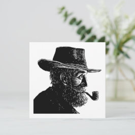 Tarjeta Festiva Retrato de punto y línea: anciano sabio fumando en