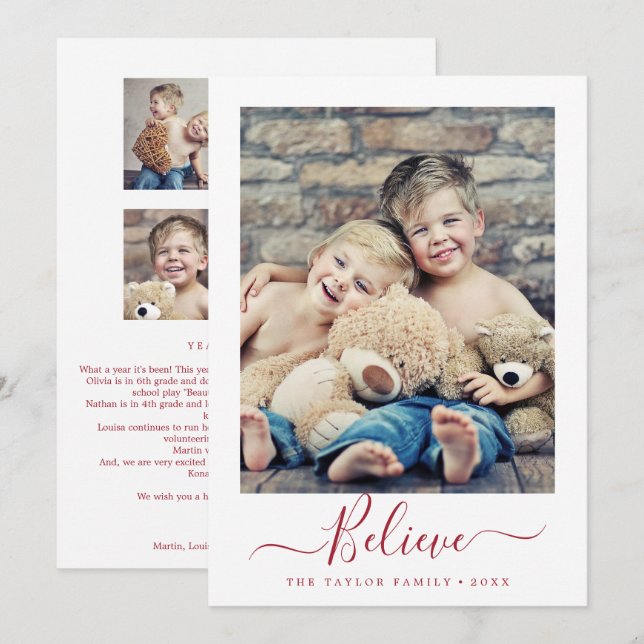 Tarjeta Festiva Retrato De Revista De Año De Creencia Roja minimal (Anverso / Reverso)