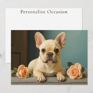 Tarjeta Festiva Retrato de rosa de cachorro de Bulldog francés lin