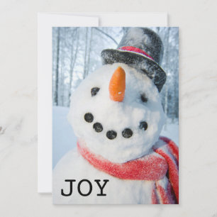 Tarjeta Festiva Retrato de un hombre de nieve feliz